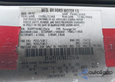 2008 Ford Crown Victoria Police/Police Interceptor from USA, damaged, VIN 2FAFP71V78X122656